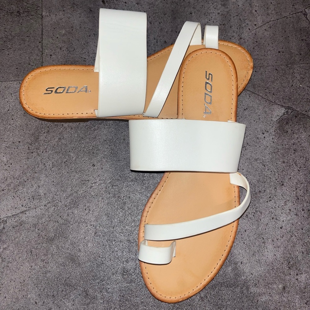 Soda Women's White and Tan Sandals